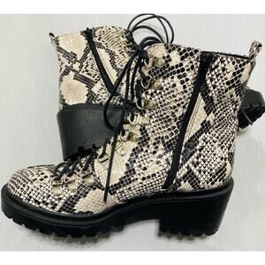 Olivia Ferguson Snake Print Dress Boot Biker Combat Ankle Y2K Grunge Women Sz 9